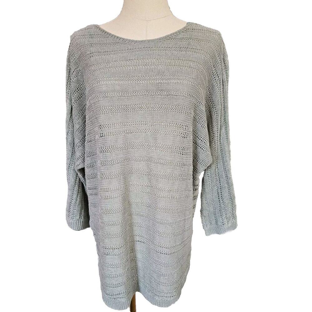 Tahari 100% Linen Sweater‎ Open Knit Sage Green Beachy Women's Medium